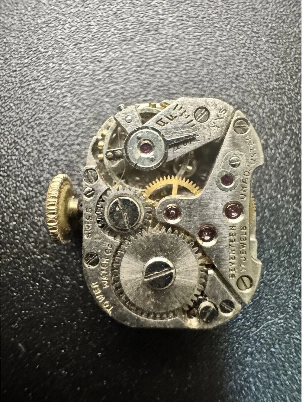 Vintage Schwob Tower Watch Co 17 Jewel Swiss Mechanical Watch Movement Untested